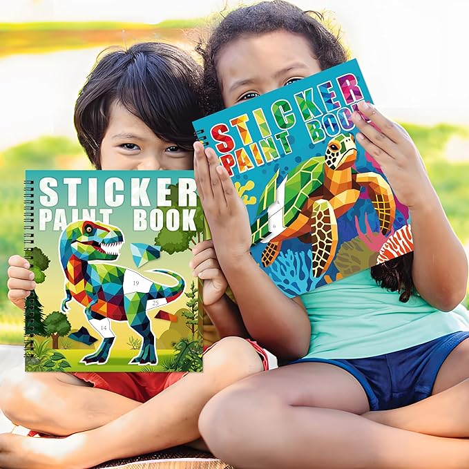 90shine 4PCS Crafts for Kids Ages 4-8 Sticker Paint Books Includes Dinosaur Marine Land Animals Multicolored Design Gifts Create 40 Pictures-CubbioJoy