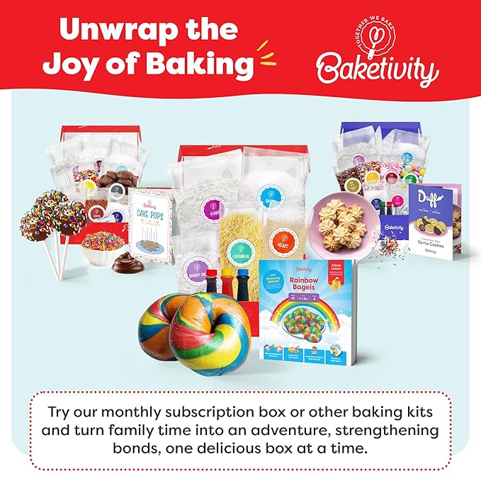 Baketivity Rainbow Bagel Kids Baking Kit - Baking Kits for Kids with Premeasured Ingredients, Step-By-Step Instructions, Video Guide, and STEM Lessons - Kids Cooking Kit for Ages 6-12+-CubbioJoy