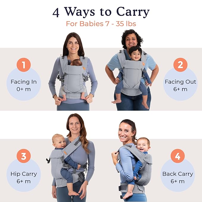 Beco Gemini Baby Carrier from Newborn to Toddler - Certified Ergonomic Newborn Baby Carrier for Infants and Children of 7-35 lbs - M Shape, Adjustable Seat, 100% Cotton (Grey)-CubbioJoy