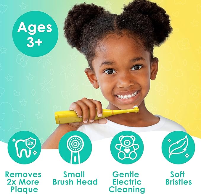 Brusheez Kids’ Electric Toothbrush Set - Safe & Effective for Ages 3+ - Parent Tested & Approved with Gentle Bristles, 2 Brush Heads, Rinse Cup, 2-Minute Timer, & Storage Base (Jovie The Giraffe)-CubbioJoy