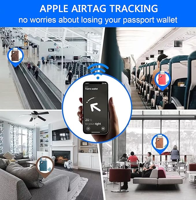 Airtag Passport Holder Cover Wallet Travel Essentials Leather Rfid Blocking Case Vacation Luggage Must Haves Travel Accessories for Men Women (117#Blue)-CubbioJoy