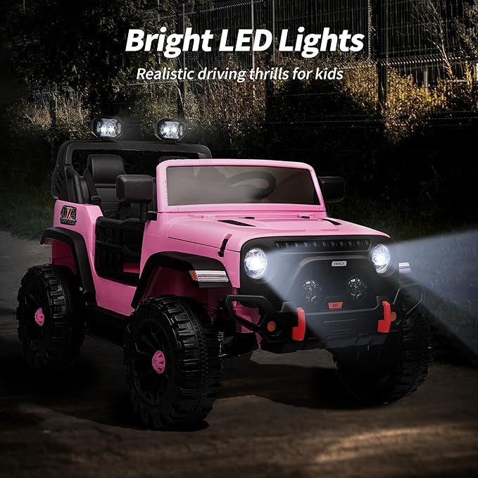 2 Seater Ride on Car Truck, 12V Kids Electric Ride on Toy for Big Kids Age 3-8 w/Remote Control- Light Pink-CubbioJoy