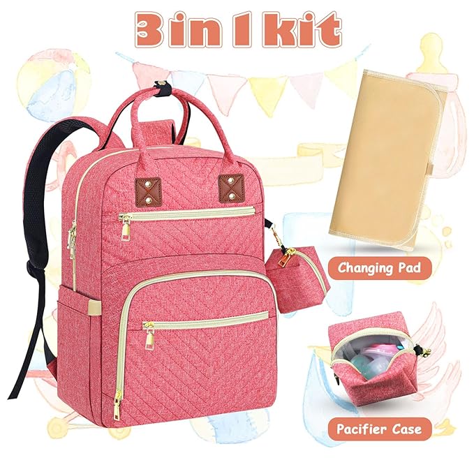 Baby Diaper Bag Backpack, Travel Diaper Bags for Babys Girl Boy Large Capacity Baby Bag Backpack for Women Pink-CubbioJoy