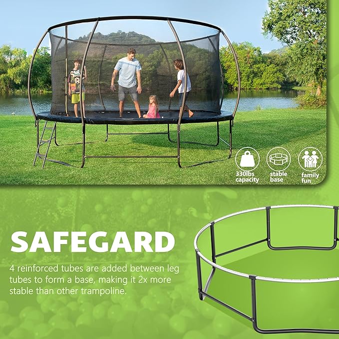 14FT 12FT 10FT 16FT Trampoline with Safety Enclosure, Anti-Rust Coating – ASTM Certified, Heavy-Duty Outdoor Trampoline with Ladder – for Kids & Adults-CubbioJoy