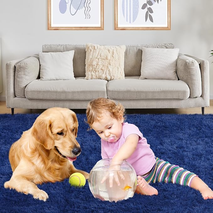 4x6 Blue Rug, Area Rugs for Living Room, Soft Plush Area Rugs for Bedroom, Non-Slip Indoor Carpet for Nursery, Study Room, Playroom, Home Decor-CubbioJoy