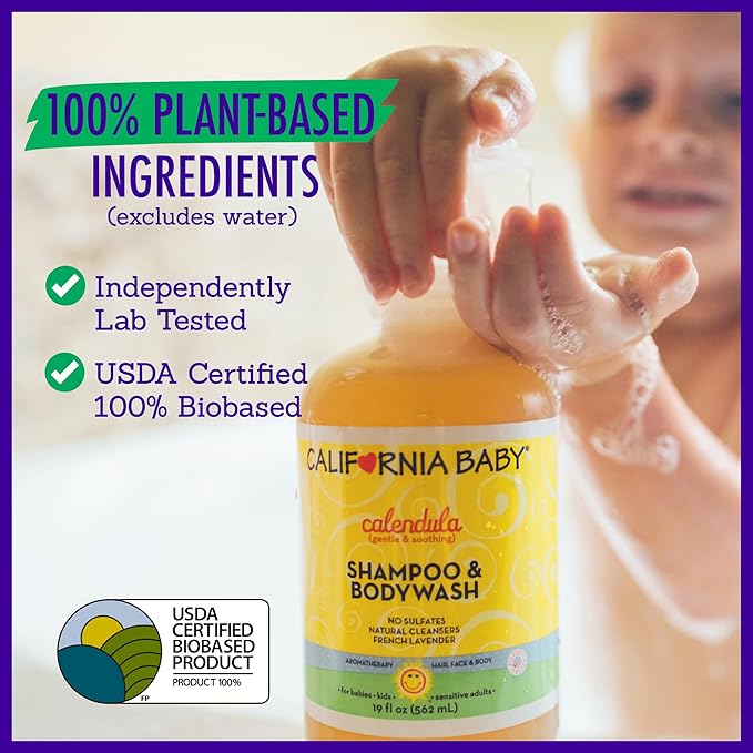 California Baby Calendula Shampoo and Body Wash - Allergy tested Baby Soap and Toddler Shampoo, for Dry, Sensitive Skin, 100% Plant-Based - USDA Certified, 251 mL / 8.5 fl. oz. (Pack of 1)-CubbioJoy