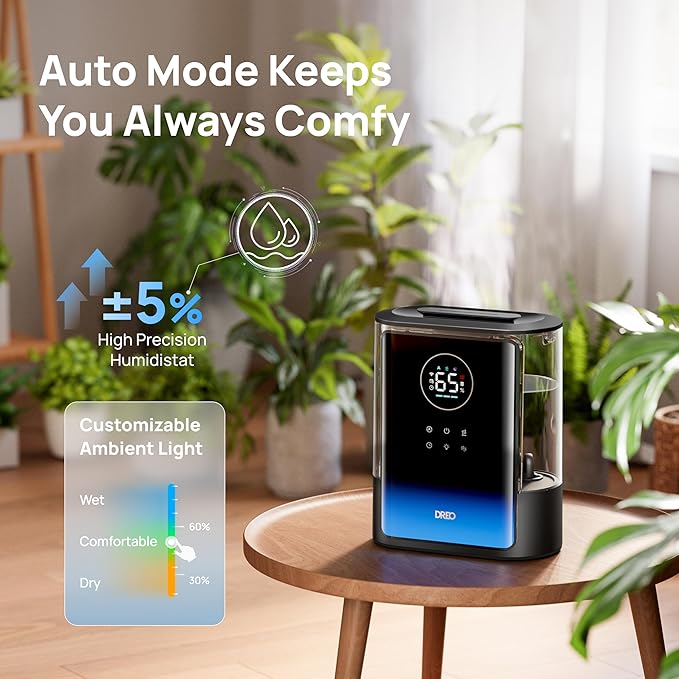 Dreo 8L Smart Humidifiers for Bedroom 600ft², 80H Runtime Warm&Cool Supersized Mist Humidifier for Large Room Indoor, Quiet Whole House humidifier for Baby, Plants, with Alexa/Google, Black, HM717S-CubbioJoy