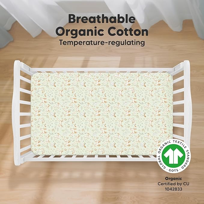 KeaBabies 2-Pack Organic Crib Sheets for Boys, Girls - 52x28 Fitted Crib Mattress Sheet Neutral, Breathable Jersey Cotton Cover for Baby Bed, Toddler Mattress, Soft & Cute Prints (Foxtrot)-CubbioJoy