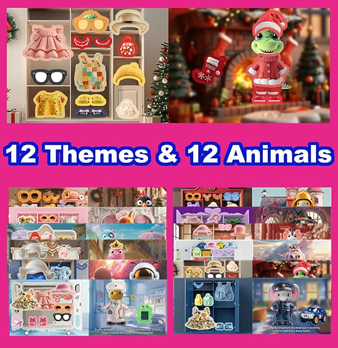 Dino Fun Animal Dress-up Sticker Book for Kids, Reusable Sticker Book for Toddlers 2-4 Years,12 Animals+Over 200 Cloths & Accessories,Sticker Dress up - Removable Sticker Activity Book for Girls-CubbioJoy