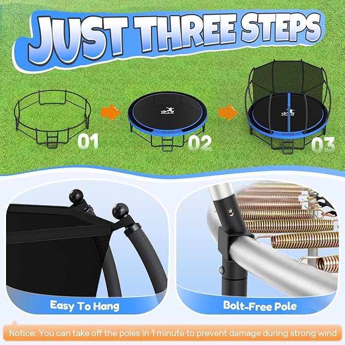 BCAN 8FT 10FT 12FT 14FT 15FT 16FT Recreational Trampoline with Enclosure for Kids Adults, ASTM Approved, Outdoor Trampolines with Ladder for Kids-CubbioJoy