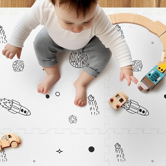 Baby Play Mat, 72x48-Inch Baby Foam Play Mat,6-Piece Interlocking Foam Floor Tiles for Toddlers, Floor Mats for Kids,Baby Foam Play Mat for Babies & Toddlers, Waterproof,Crawling Mat(Space)-CubbioJoy