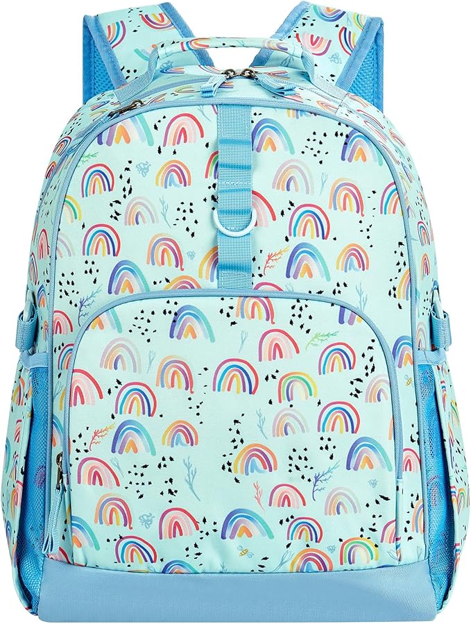 Choco Mocha Rainbow Backpack for Girls, Elementary School Backpack for Girls Ages 6-8 Kids Kindergarten Backpack Bookbag 17 Inch with Chest Strap, Blue-CubbioJoy