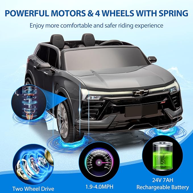 Jojoka Baby Car 24V 2-Seater SUV Licensed Chevrolet Blazer Ride On Toy w/Parent Remote Control,4xSpring Suspension, Wireless Music, Electric Vehicle Car for Kids Ages 3-8,Gray-CubbioJoy