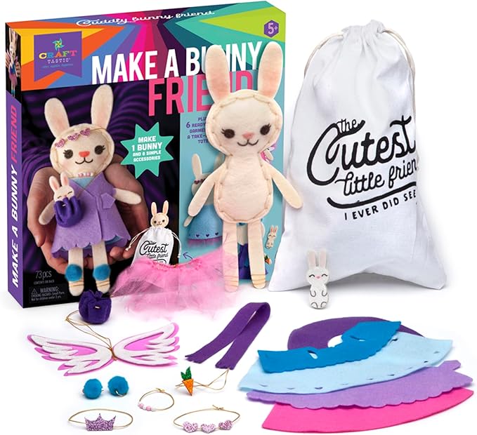 Craft-tastic – Make a Bunny Friend Craft Kit – Learn to Make 1 Easy-to-Sew Stuffie with Clothes & Accessories-CubbioJoy