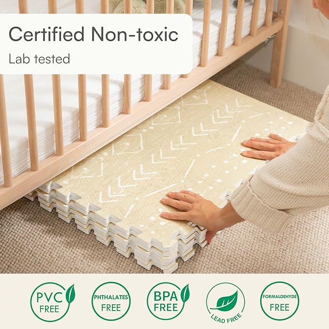 Baby Play Mat for Floor – 6x8ft Beige | Soft Non Toxic Premium EVA Foam Tiles for Tummy Time, Crawling & Playroom – Waterproof Interlocking Floor Mat for Babies & Toddlers by Lillefolk (12 Tiles)-CubbioJoy