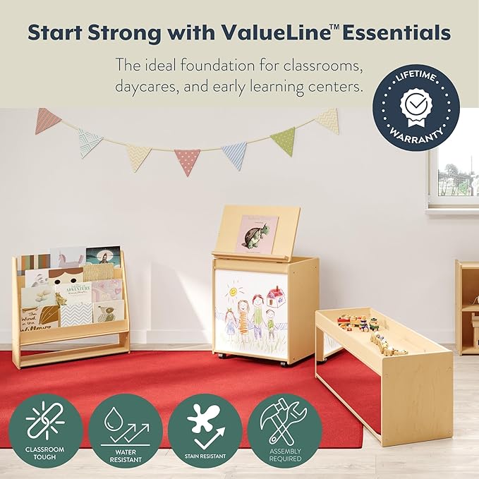 Angeles Value Line Toddler Storage with Mirror Back, Classroom Shelves and Daycare Furniture, Kids' Bookcases Cabinets & Shelves, 48" L x 15" W x 17" H-CubbioJoy
