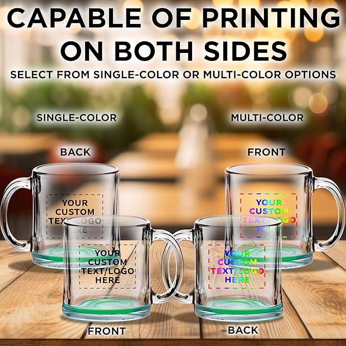Custom Libbey Clear Glass Coffee Mugs 13 oz. Set of 10, Personalized Bulk Pack - Perfect for Coffee, Tea, Espresso, Hot Cocoa, Other Beverages - Green Bottom-CubbioJoy