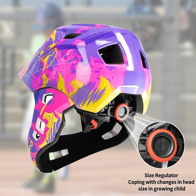 Kids Bike Helmet with Chin Guard, Adjustable Detachable Children’s Full Face Helmet for Girls and Boys, Cycling Helmets Skateboard, Scooter-CubbioJoy
