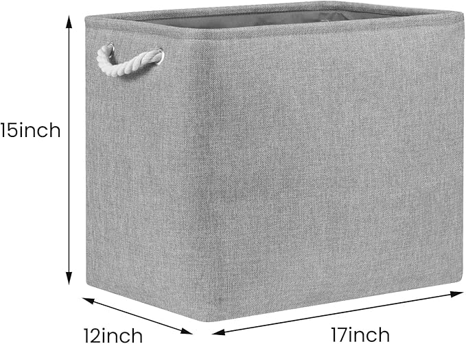 Bidtakay Collapsible Storage Bins for Clothes Large Grey Storage Baskets with Cotton Handles 17x12x15 In Set of 2 Fabric Cubby Storage Bins Livingroom Home Decorative Storage Organizer for Blankets-CubbioJoy