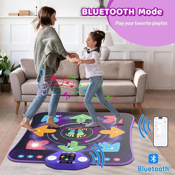 Dance Mat Toys for 3-12 Year Old Girls Boys, Dance Pad with Light Up 8-Buttons & Bluetooth, Music Dance Game with 7 Game Modes, Christmas Birthday Gifts for 3 4 5 6 7 8 9 10+ Year Old Girls Boys-CubbioJoy