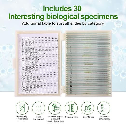 30 Microscope Slides with specimens, Plants, Insects, Animal Cell Samples for use in Biological Science Labs for Children, Students and homeschools-CubbioJoy