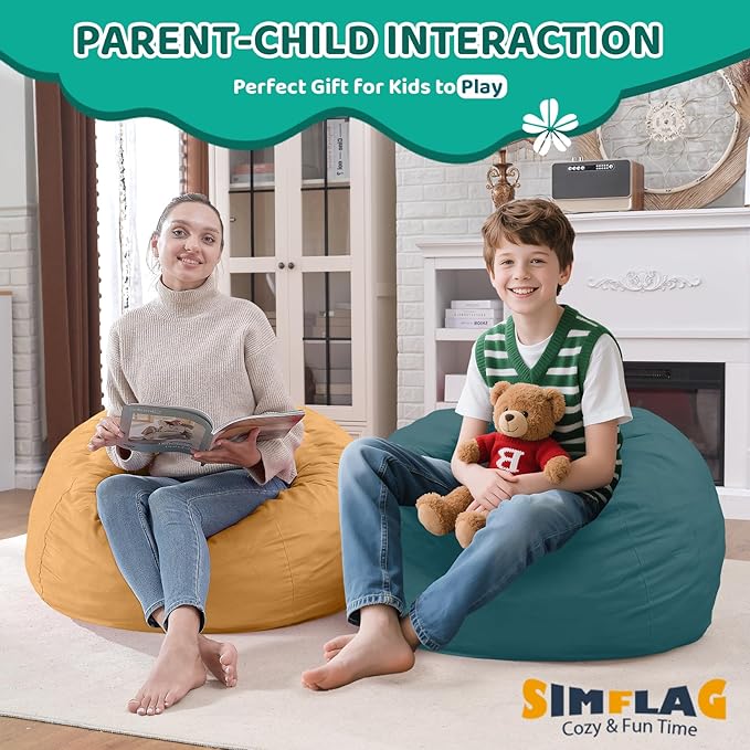 2FT Bean Bag Chair, Comfy Bean Bag Chairs with Memory Foam Filled, Fluffy Beanbag Sofa with Dutch Velvet Cover, Teardrop BeanBag Chairs for Living Room, Playroom - Sea Blue-CubbioJoy