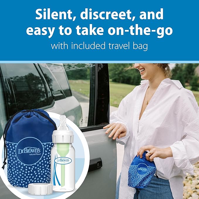 Dr. Brown's 100% Silicone One-Piece Breast Pump,Hands-Free Breast Milk Collector with Anti-Colic Options+ Baby Bottle (4 oz/120 mL),Level 1 Nipple,Travel Lid and Travel Bag-CubbioJoy