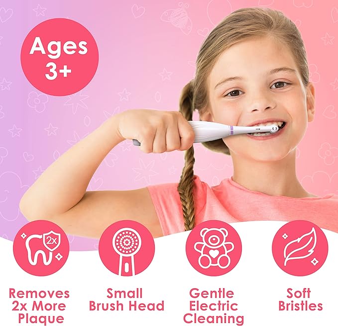 Brusheez Kids’ Electric Toothbrush Set - Safe & Effective for Ages 3+ - Parent Tested & Approved with Gentle Bristles, 2 Brush Heads, Rinse Cup, 2-Minute Timer, & Storage Base (Sparkle The Unicorn)-CubbioJoy