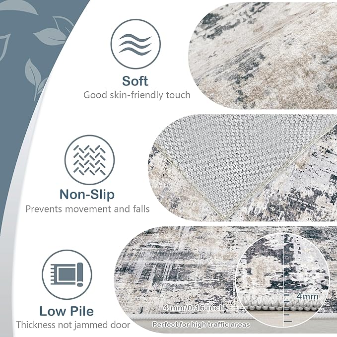 Area Rugs 6x9 Living Room: Washable Rug Modern Abstract Large Rugs Soft Non Slip Neutral Rug Stain Resistant Indoor Carpet for Bedroom Kitchen Dining Room Nursery Home Office Rugs(Black Brown,6'x9')-CubbioJoy