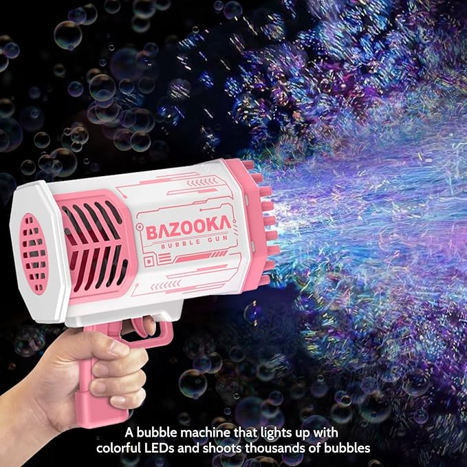 Bubble Gun, Bazooka Bubble Machine Gun, Bubble Blaster Gun with Bubble Solution, 69 Holes Bubble Bazooka Gun Outdoor Summer Toy Party Favors for Kids Pink Bubble Maker Blowers-CubbioJoy