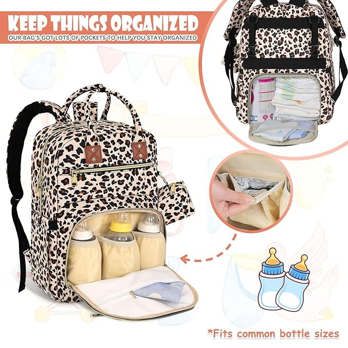 Baby Diaper Bag Backpack Travel Diaper Bags for Baby Girl Boy Large Capacity Baby Bag Backpack for Women Leopard Print-CubbioJoy