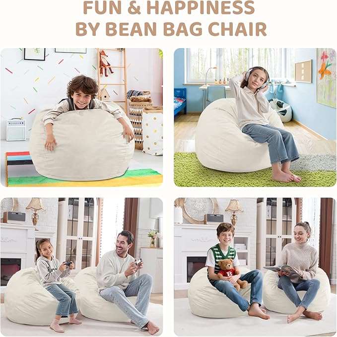 2FT Bean Bag Chair, Comfy Bean Bag Chairs with Memory Foam Filled, Fluffy Beanbag Sofa with Dutch Velvet Cover, Teardrop BeanBag Chairs for Living Room, Playroom - Beige-CubbioJoy