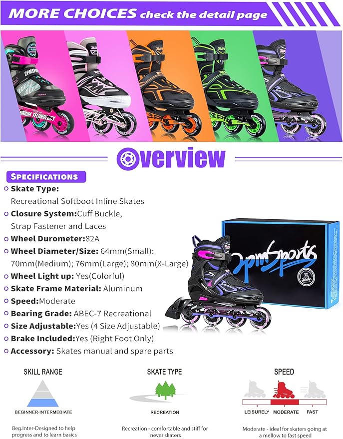 2PM SPORTS Vinal Girls Adjustable Flashing Inline Skates, All Wheels Light Up, Fun Illuminating Skates for Kids Men Adult Women and Boys-CubbioJoy