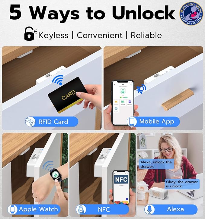 Anweller Smart Cabinet Lock, Hidden No Drill Keyless Electronic Digital Bluetooth RFID Magnetic Child Safety Baby Proofing Drawer Lock for Cupboard Closet Liquor Adults Secret Cabinets - White Orange-CubbioJoy