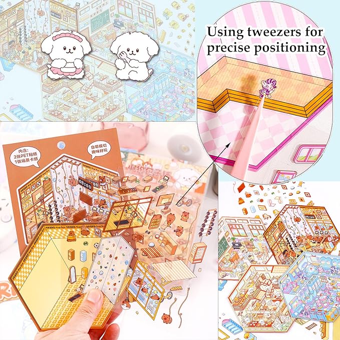 DIY 3D Sticker for Kids, 6 Sets of Cute Stickers for Girls Adult Isometric Sticker Scene Kids Reuseable and Waterproof Stickers-CubbioJoy