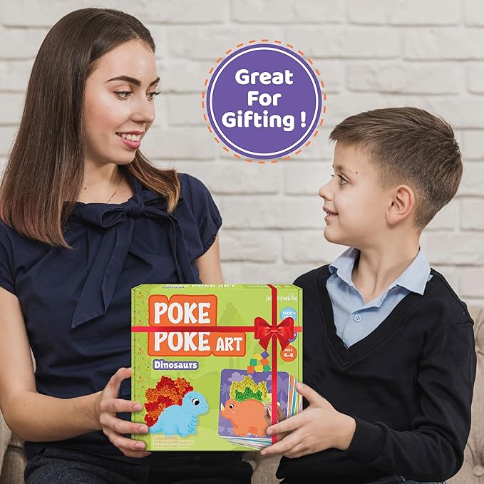 jackinthebox Poke Poke Art – Dinosaurs Theme, Mess-Free Fabric Art and Craft, Flower Pressing Kits, Gift for Kids, Toys for Girls and Boys Ages 4 5 6 7 8-CubbioJoy
