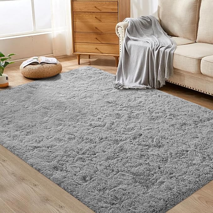 4x6 Area Rug for Living Room: Fluffy Shag Soft Washable Rugs Fuzzy Plush Indoor Carpet for Bedroom Nursery Playroom Dorm Kids Girls Boys Room (Grey, 4'x6')-CubbioJoy