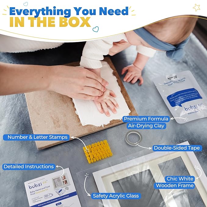 Bubzi Co Baby Footprint Kit, Baby Foot and Hand Print Kit, Baby Keepsake Frame, Nursery Pictures Frames, Hand Print Mold Kit, New Mom Gifts, Baby Newborn Essentials Must Haves, Baby Shower Gifts-CubbioJoy