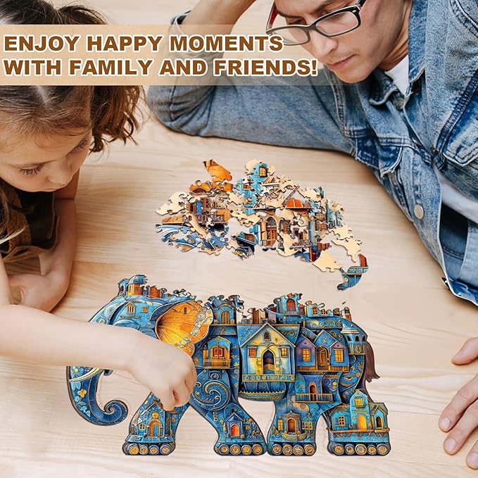 Jigfoxy Wooden Puzzles for Adults, Elephant House Wood Puzzles Adult, Unique Animal Shape Wooden Jigsaw Puzzles for Adults, Birthday Gifts for Puzzle Lovers, Family, Friend (S-8.5 * 7.4in-100pcs)-CubbioJoy