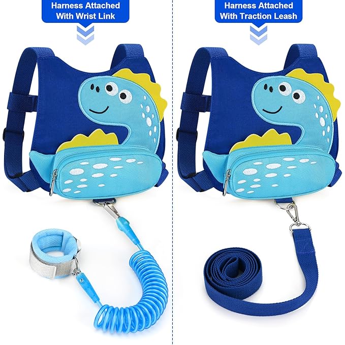 Accmor Toddler Harness Leash with Anti Lost Wrist Link, Cute Dinosaur Kids Walking Restraint Belt, Keep Child Close Hand Strap Tether for Baby Boys Girls Outdoor Travel-CubbioJoy