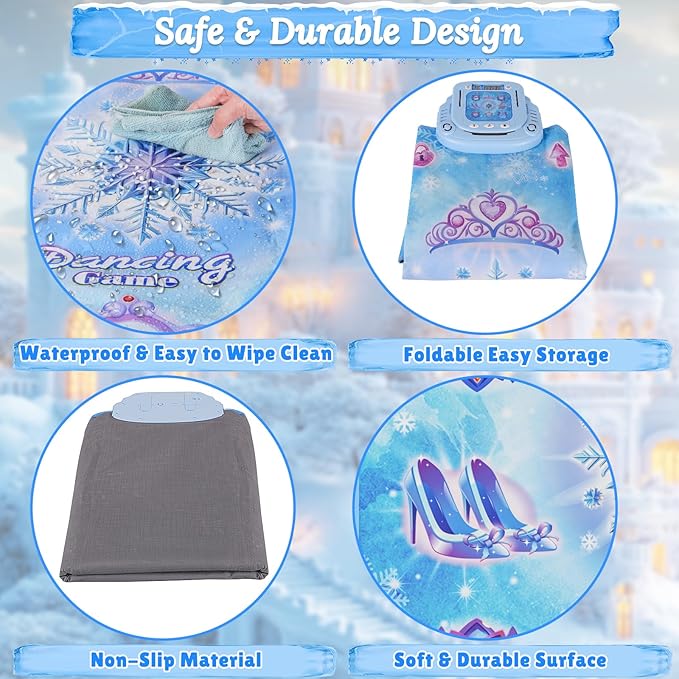 Dance Mat Toys Girl Gift: 8-Button Frozen Dance Pad Wireless Bluetooth Electronic Dance Game for Kids with 4 Game Modes LED Light Built-in Music Birthday Gifts for 3 4 5 6 7 8 9 10+ Years Old Girls-CubbioJoy