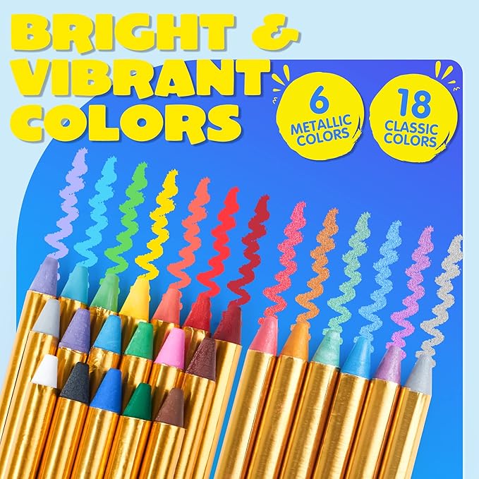 JOYIN 24 Colors Face Paint Safe & Non-Toxic Face and Body Crayons (Large Size 3 inch) Ultimate Party Pack Including 6 Metallic Colors for Birthday Toy Makeup Party Suppiles, Gifts for Kids Girls Boys-CubbioJoy