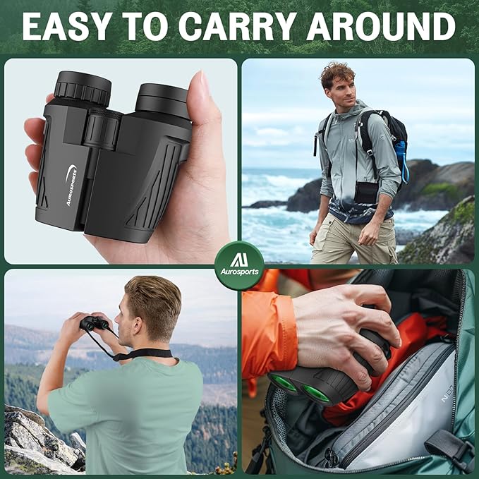Aurosports 15x25 Compact Binoculars for Adult Kids - High Power Binoculars for Bird Watching - Easy Focus Small Binocular with Low Light Vision for Travel, Camping, Concert, Hiking-CubbioJoy