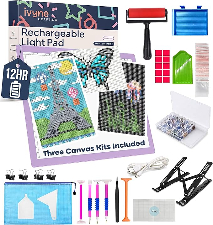 iVyne Rechargeable A4 Light Pad for Diamond Painting & Art Projects – LED Light Board with Diamond Art Accessories – Ultra-Thin & Portable Diamond Dot Light Board, Perfect for Artists - Purple-CubbioJoy