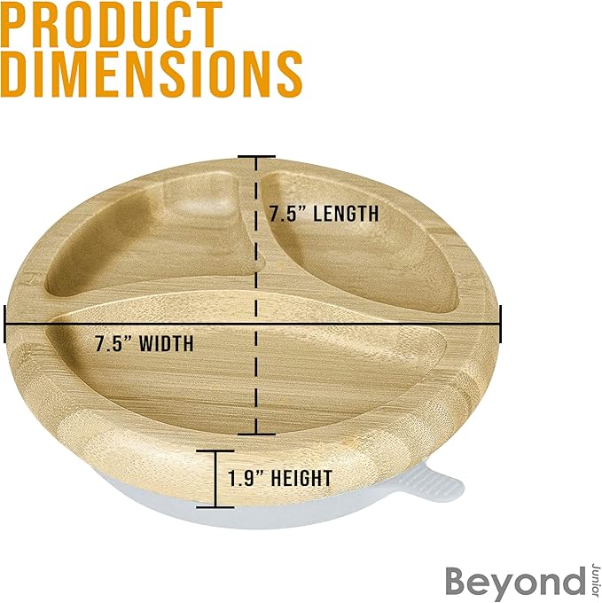 Abiie Octopod Bamboo Dish - Kids Plates for 4 months and up, 3-Compartment Baby Plates with Suction, Round Bamboo Baby Plate, Mess-Free Toddler Suction Plates, Baby Feeding Supplies, 7.5 x 7.5 x 1.9in-CubbioJoy