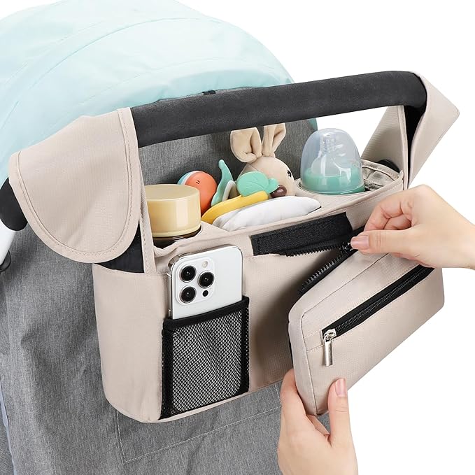 Accmor Universal Stroller Organizer with Insulated Cup Holder Detachable Phone Bag and Shoulder Strap,Stroller Bag Caddy Organizer Fits for Uppababy, Baby Jogger, Britax Strollers-CubbioJoy