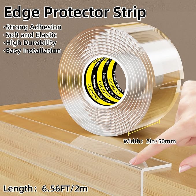 Clear Edge Protector,Safe Corner Protector, Anti-Sharp Edge Protector, for Furniture, Drawers, Tables, Cabinets 2inX6.56FT-CubbioJoy