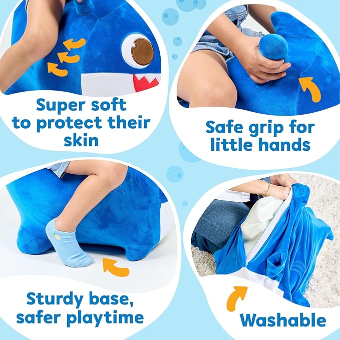 JITTERYGIT Baby Shark Bouncy Animal Plush - Daddy Shark Official Nickelodeon Music & Sing Toy - Christmas & Birthday Gifts for Kids & Toddlers (Boys & Girls) Ages 2-4 Years Old (Blue)-CubbioJoy