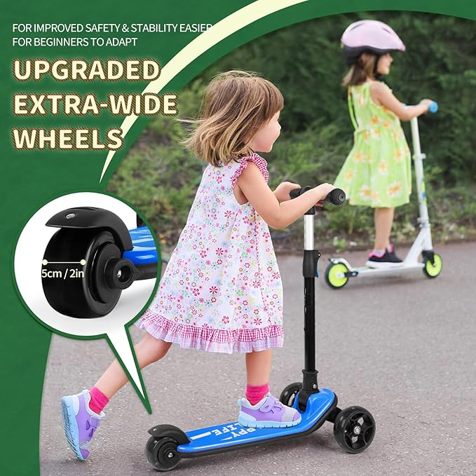 Besrey Kick Scooter for Kids Ages 3-10, 3-Wheel Folding Scooter with Adjustable Height, LED Light Wheels, Extra Wide Deck for Outdoor Activities-CubbioJoy