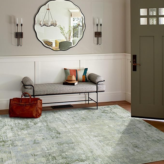 6x9 Area Rugs for Living Room Rug Washable: Modern Rug for Dining Room Bedroom Carpet Non Slip Low Pile 6 by 9 Indoor Abstract Nursery Home Office Green-CubbioJoy